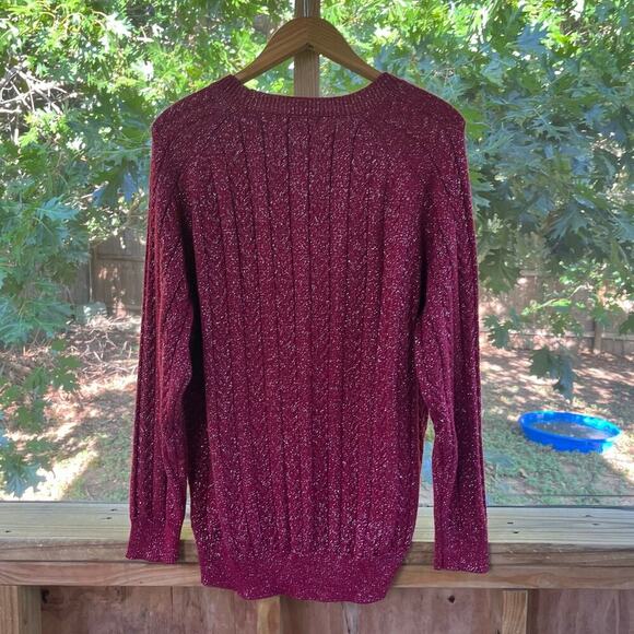Athleta Women's Red & Silver Sparkle Pullover Sweater Size L - Picture 4 of 10